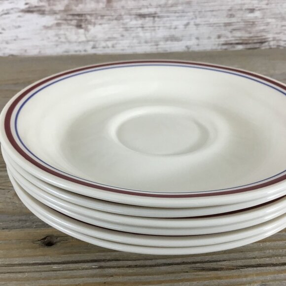 Set Of 6 Corelle Abundance Saucers Beige With Red & Blue Stripe Fruit Pattern 6 - Picture 3 of 8